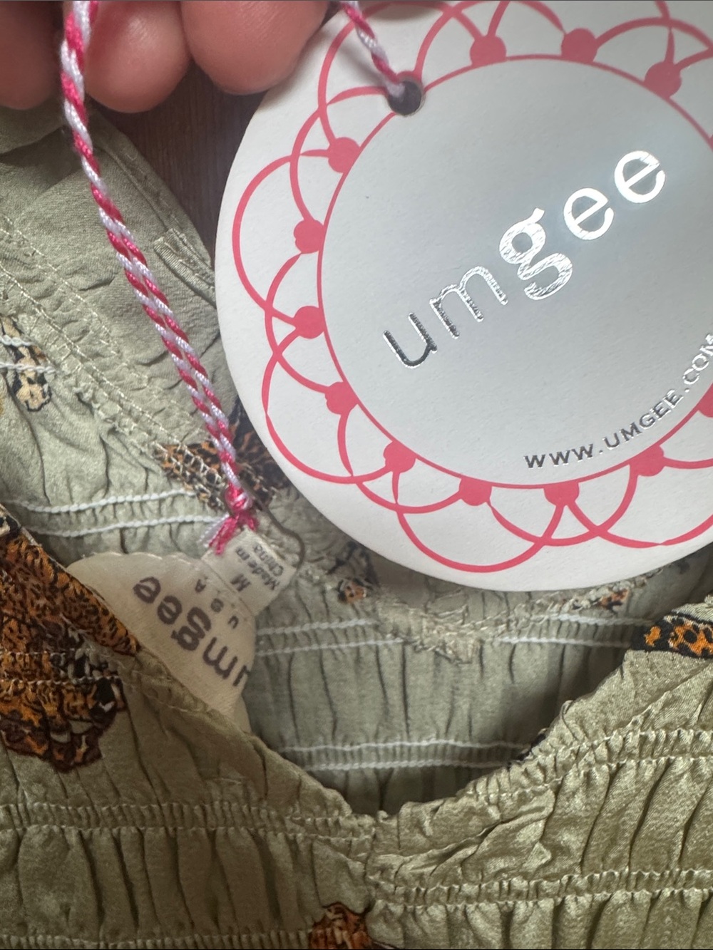 Umgee Olive Green Maxi Dress with Leopard Print smocked flutter sleeves - Picture 4 of 6